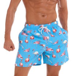 Beach shorts man - Blue flamingos, XXL