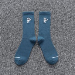 Embroidered cotton socks astronaut all-match socks sports socks - Blue