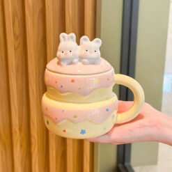 Cute Birthday Cake Mug With Lid And Spoon - Yellow, With lid