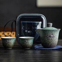 One Pot Two Cups Ceramic Portable Tea Set - Green
