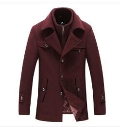 Men Woolen Coats Winter Slim Fit Warm Overcoats Brand Detachable Collar Casual Wool Blends Trench Coats SL-F053 - Wine red, XXL