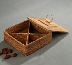 Modern Living Room Rattan Fruit Plate With Multiple Compartments And Lids - Square triangle four grid