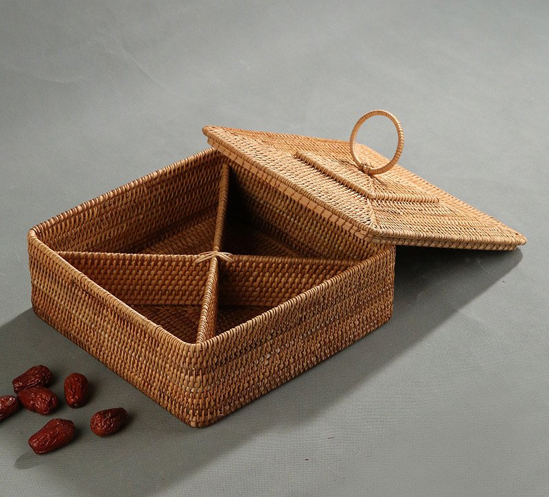 Modern Living Room Rattan Fruit Plate With Multiple Compartments And Lids - Image 9