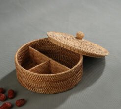 Modern Living Room Rattan Fruit Plate With Multiple Compartments And Lids - Round four grid