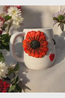 Alternative view of Set Of 2 Handmade Embossed Flower Face Mugs 400ml For Unique Coffee Experience