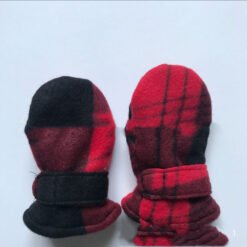 Children's Mittens Polar Fleece Shu Cotton Fleece Velcro Gloves - Red and black grid, XL