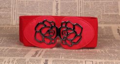 3 Women's Belts Elastic Belts Belts Rose Buckle Belts Tight Belts - Red, 60to80