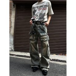Alternative view of Retro Workwear Multi-pocket Functional Casual Jeans Straight-leg Wide-leg Pants