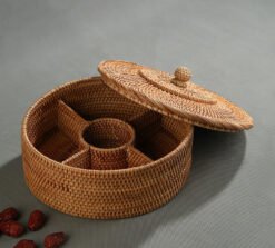 Modern Living Room Rattan Fruit Plate With Multiple Compartments And Lids - Round B