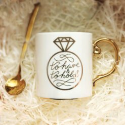 Premium Sense Mug With Lid Spoon - Diamond Cup, Round spoon