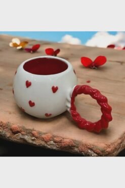 Alternative view of Set Of 2 Handmade Ceramic Heart Mugs With Embossed Heart Design