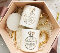 Premium Sense Mug With Lid Spoon - Diamond Cup, Double cup gift box