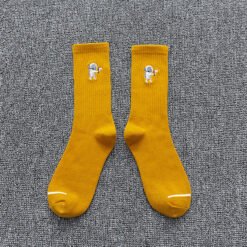 Embroidered cotton socks astronaut all-match socks sports socks - Yellow