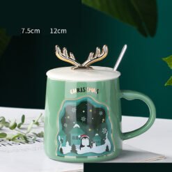 Drinkware Christmas Mugs Coffee Cups Ceramic Merry Christmas Cups With Spoon Christmas Gifts For Coffee Cup Mug Handgrip Cup - Green