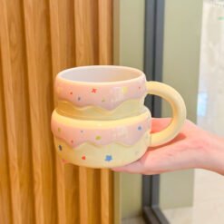 Cute Birthday Cake Mug With Lid And Spoon - Yellow, Single Cup