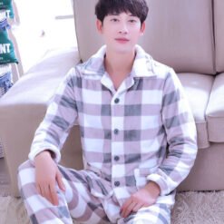 Men's Winter Suit Home Service Plus Size Flannel - Fresh mens cardigan, L