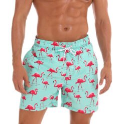 Beach shorts man - Green flamingos, XL