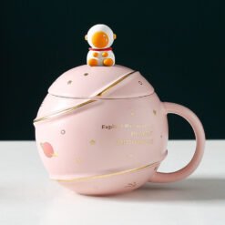 Creative Starry Ceramic Mug With Lid Spoon - Pink, Simple outfit