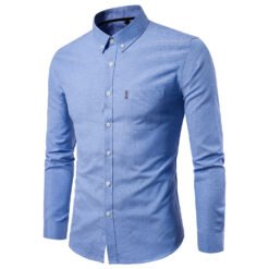 Men S Shirts Korean Men Slim Long Sleeve Dress Shirt - Blue, 5XL