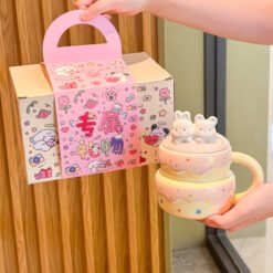 Cute Birthday Cake Mug With Lid And Spoon - Yellow, Exclusive gift box