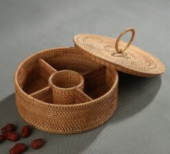 Modern Living Room Rattan Fruit Plate With Multiple Compartments And Lids - Round A