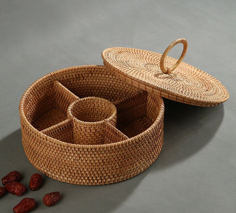 Modern Living Room Rattan Fruit Plate With Multiple Compartments And Lids - Image 10