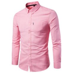 Men S Shirts Korean Men Slim Long Sleeve Dress Shirt - Coral, XL