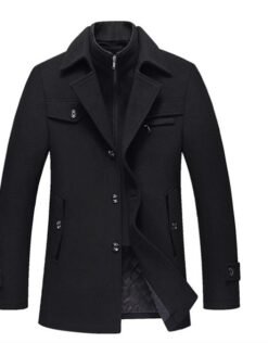 Men Woolen Coats Winter Slim Fit Warm Overcoats Brand Detachable Collar Casual Wool Blends Trench Coats SL-F053 - Black, XL