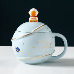 Creative Starry Ceramic Mug With Lid Spoon - Light blue, Simple outfit