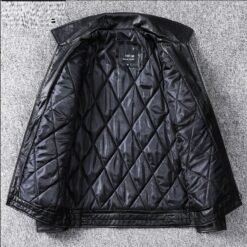 Top Layer Fine Sheepskin Genuine Leather Men's Casual Jacket - Black with cotton, M