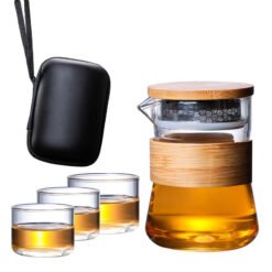 Glass Travel Tea Set Suit Portable One Pot Fills Three Cups - One Pot Three Cups