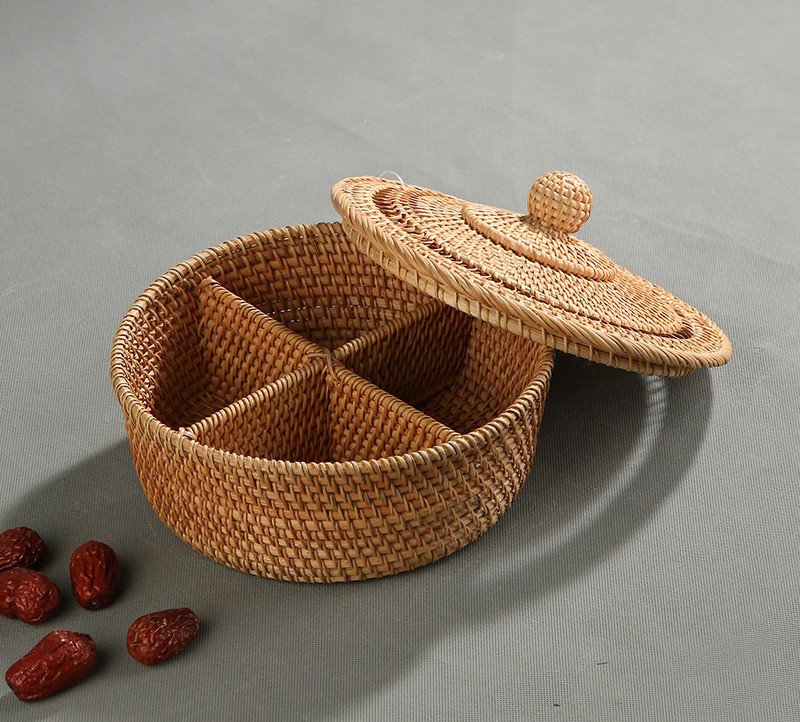 Modern Living Room Rattan Fruit Plate With Multiple Compartments And Lids - Image 4