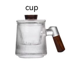 Tea Cup Striped Tea Three Cups Heat-resistant Glass - Striped Cup Excluding Wood Pad