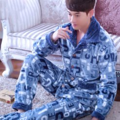 Men's Winter Suit Home Service Plus Size Flannel - Large English letters, L