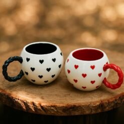 Set Of 2 Handmade Ceramic Heart Mugs With Embossed Heart Design