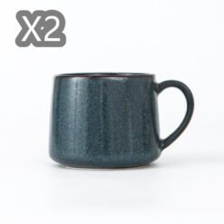 300ML Glazed Ceramic Mugs European Style - Blue, 2PCS