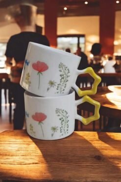 Alternative view of Handmade Ceramic Mugs With Floral Designs For Garden Lovers And Spring Decor