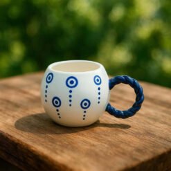 Alternative view of Handmade Ceramic Mugs With Embossed Evil Eye Symbol Set Of 2