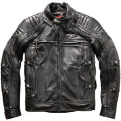 Men's Genuine Leather Stand Collar Slim Motorcycle Suit - Black, L