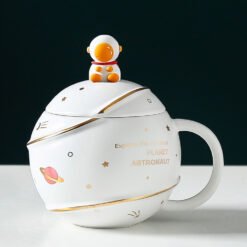 Creative Starry Ceramic Mug With Lid Spoon - White, Gift Box