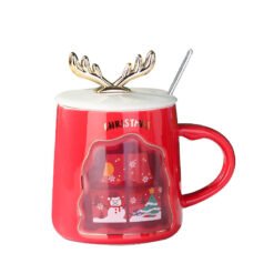 Drinkware Christmas Mugs Coffee Cups Ceramic Merry Christmas Cups With Spoon Christmas Gifts For Coffee Cup Mug Handgrip Cup - Red