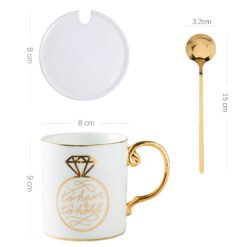 Premium Sense Mug With Lid Spoon - Diamond Cup, Round spoon lid