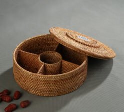 Modern Living Room Rattan Fruit Plate With Multiple Compartments And Lids - Round grid