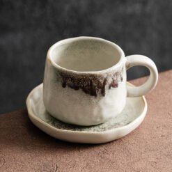 Retro-style Mugs For Afternoon Tea At Home - Kiln Baked Brown White, 250ML