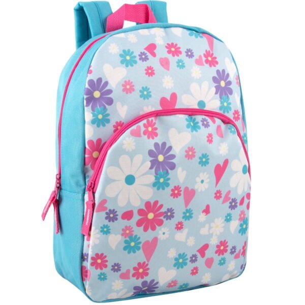 15 Inch Fun Printed Backpack with Front Zippered Pocket & Padded Adjustable Shoulder Straps in&nbsp;Dancing Daisies