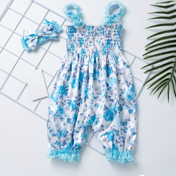 ATOGUTA Baby Overalls Girls Size 0-24M Baby Sleeveless Loose Romper Summer Outfits with Headband Blue