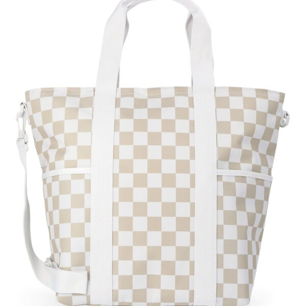 No Boundaries Women's Beach Insulated Tote Bag, Tan Checker