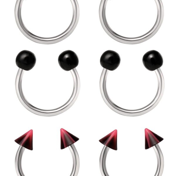 Body Jewelry Women's 18 Gauge Multi-Color Stainless-Steel Horseshoe Cartilage, 6 Pack