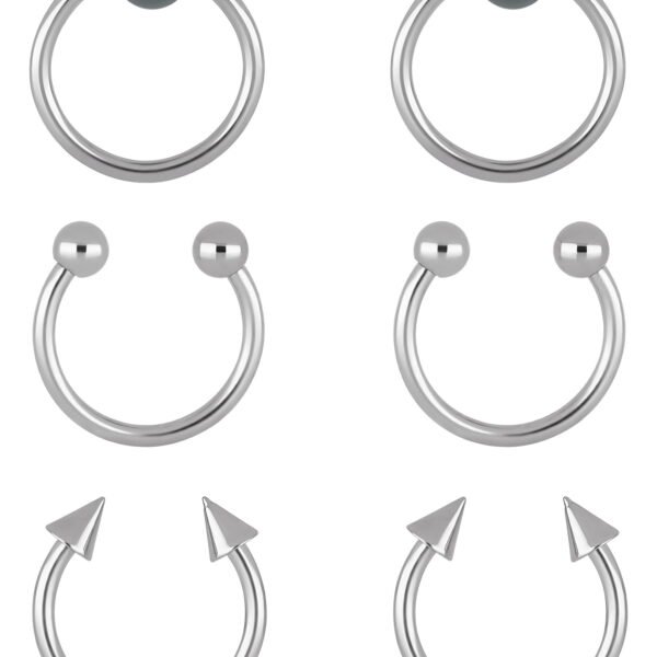 Body Jewelry Women's Stainless Steel 16G Hoop and Horseshoe Cartilage Earrings, 6 Pack