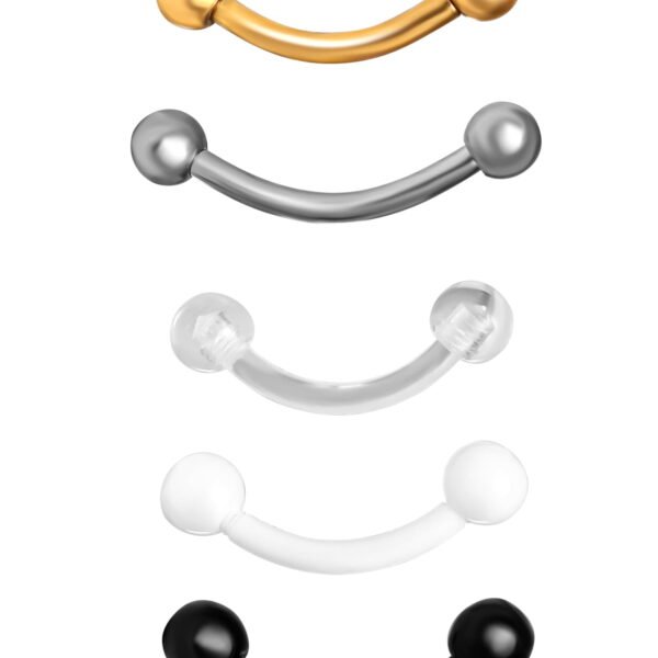 Body Jewelry- Women's Stainless Steel Multicolor 16G Eyebrow Rings, 5 Pack